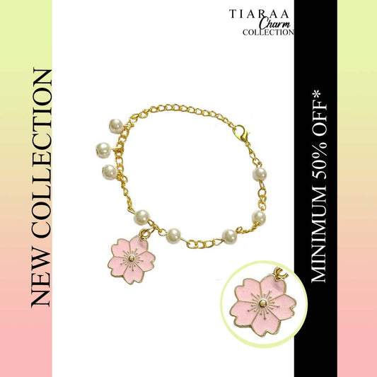Pink Floral Imitation Pearl Charm Bracelet