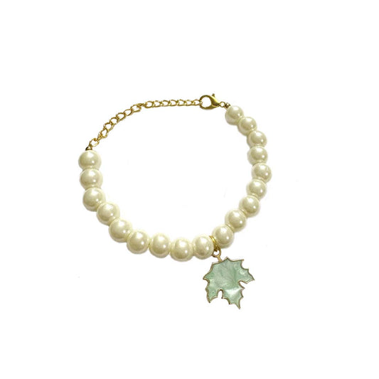 Blue Leaf Pearl Charm Bracelet