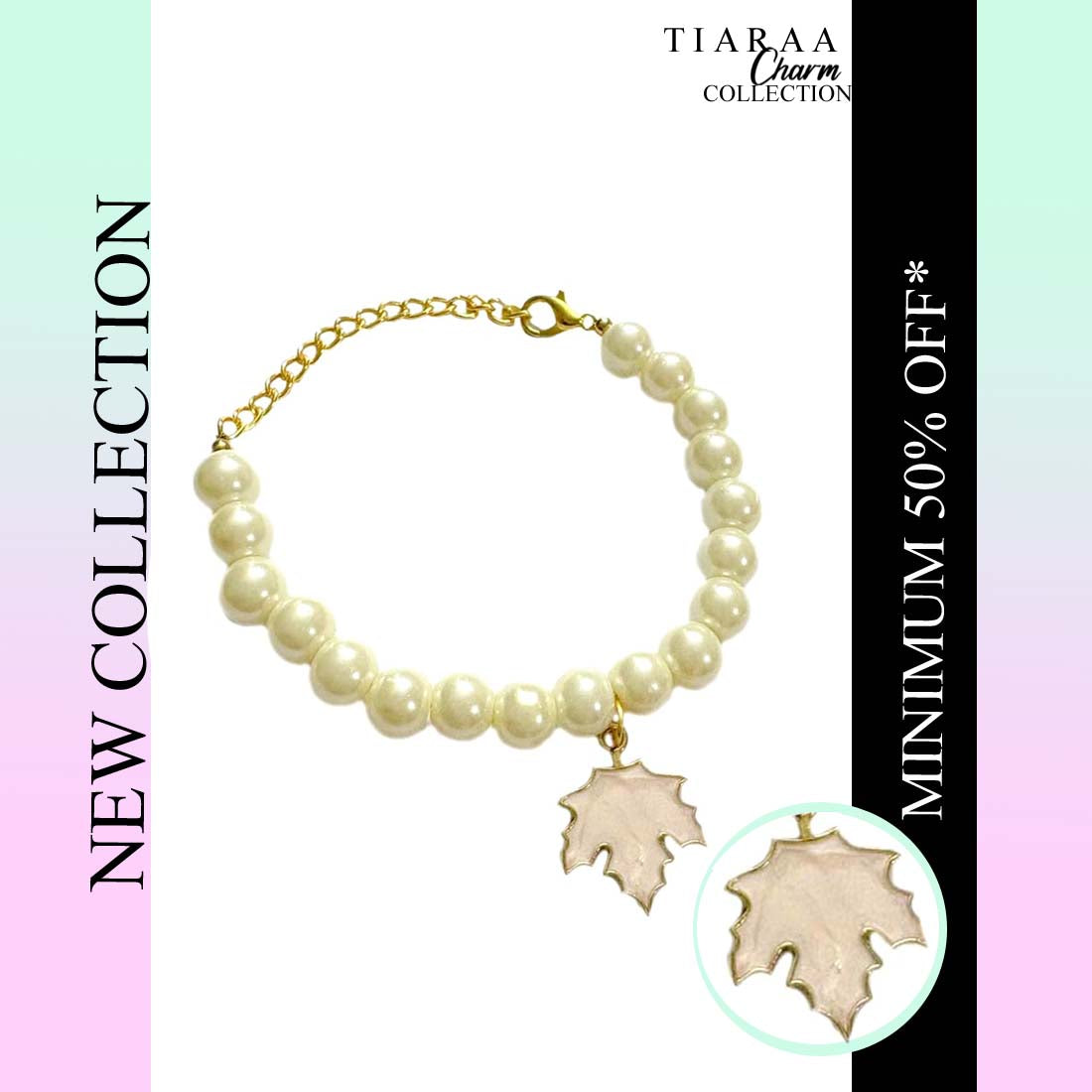 Pink Leaf Pearl Charm Bracelet
