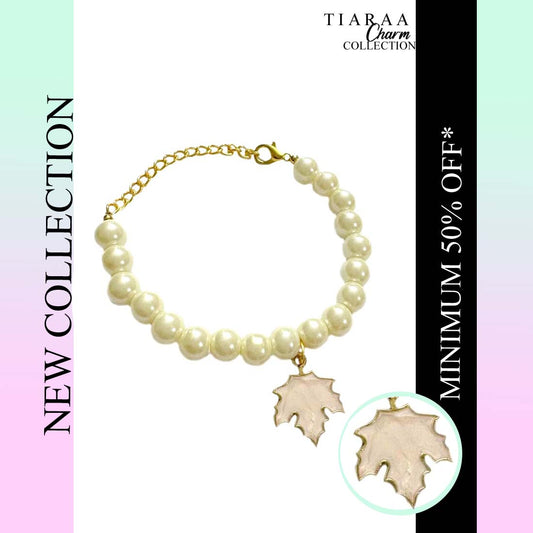 Pink Leaf Pearl Charm Bracelet