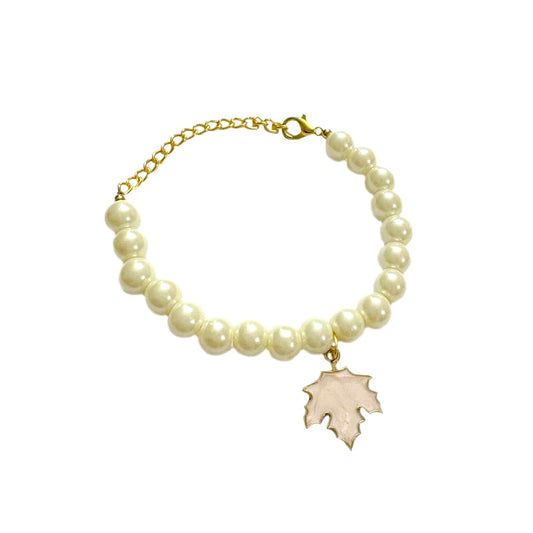 Pink Leaf Pearl Charm Bracelet