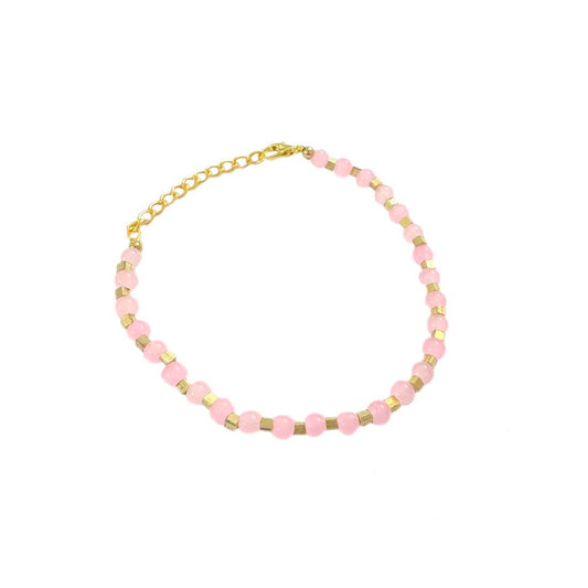Pink Stone Golden Beaded Bracelet