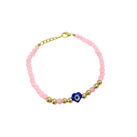 Pink Stone Heart Evil Eye Bracelet