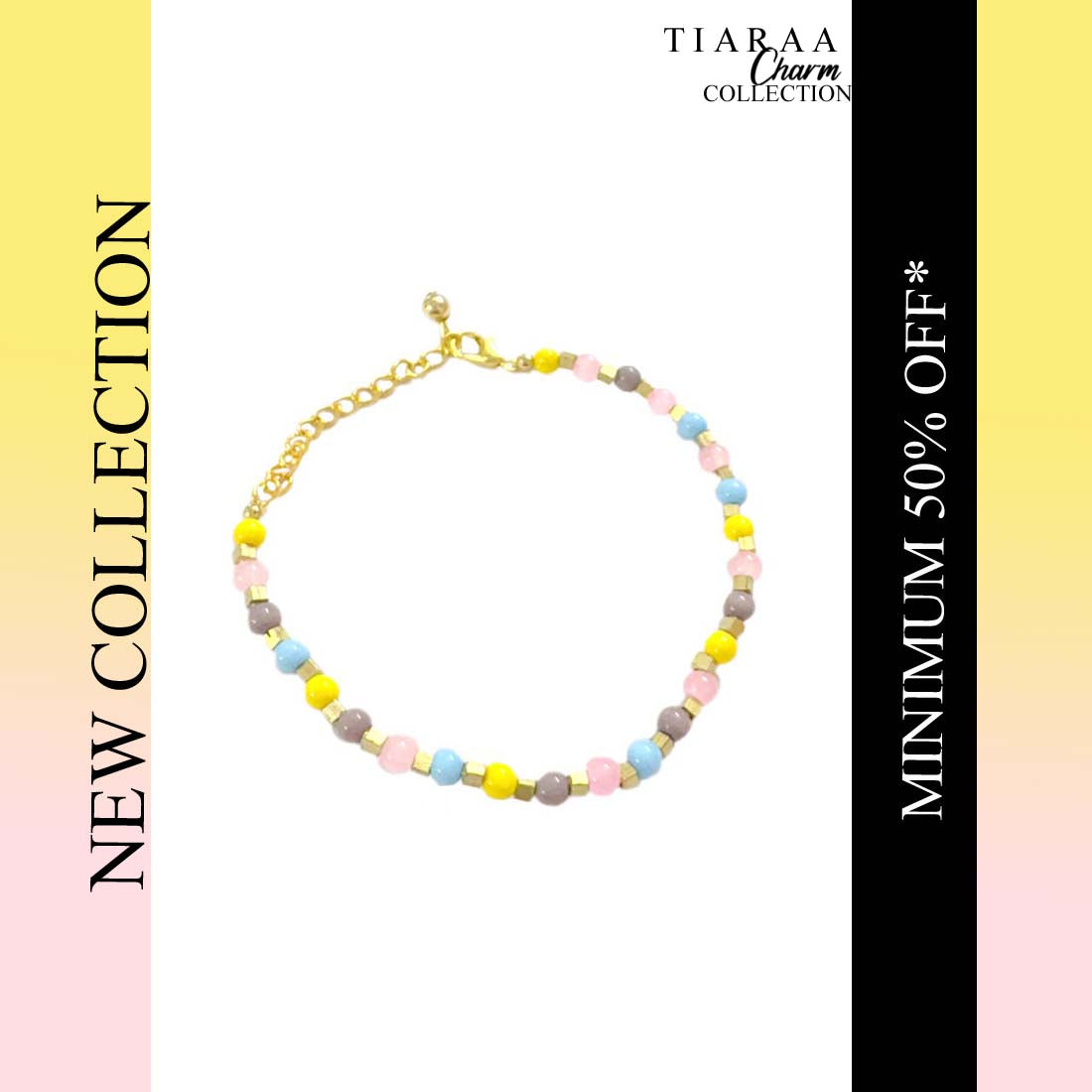 Pink Multicolor Golden Beaded  Bracelet