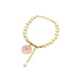 Pink Daisy Pearl Golden Charm Bracelet