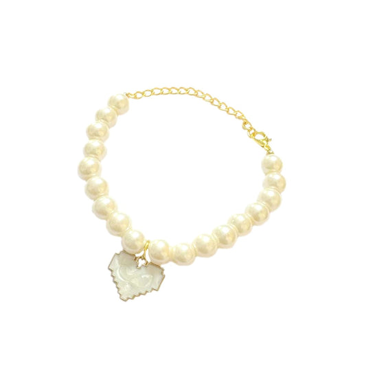 White Heart Pearl Charm Bracelet