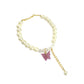 Magenta Butterfly Crystal Pearl Bracelet