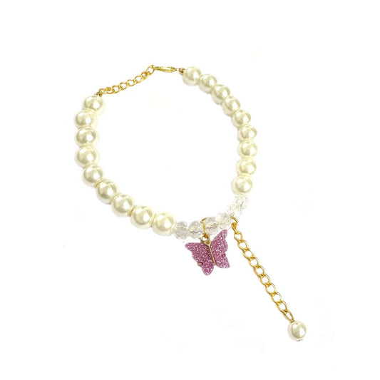 Magenta Butterfly Crystal Pearl Bracelet