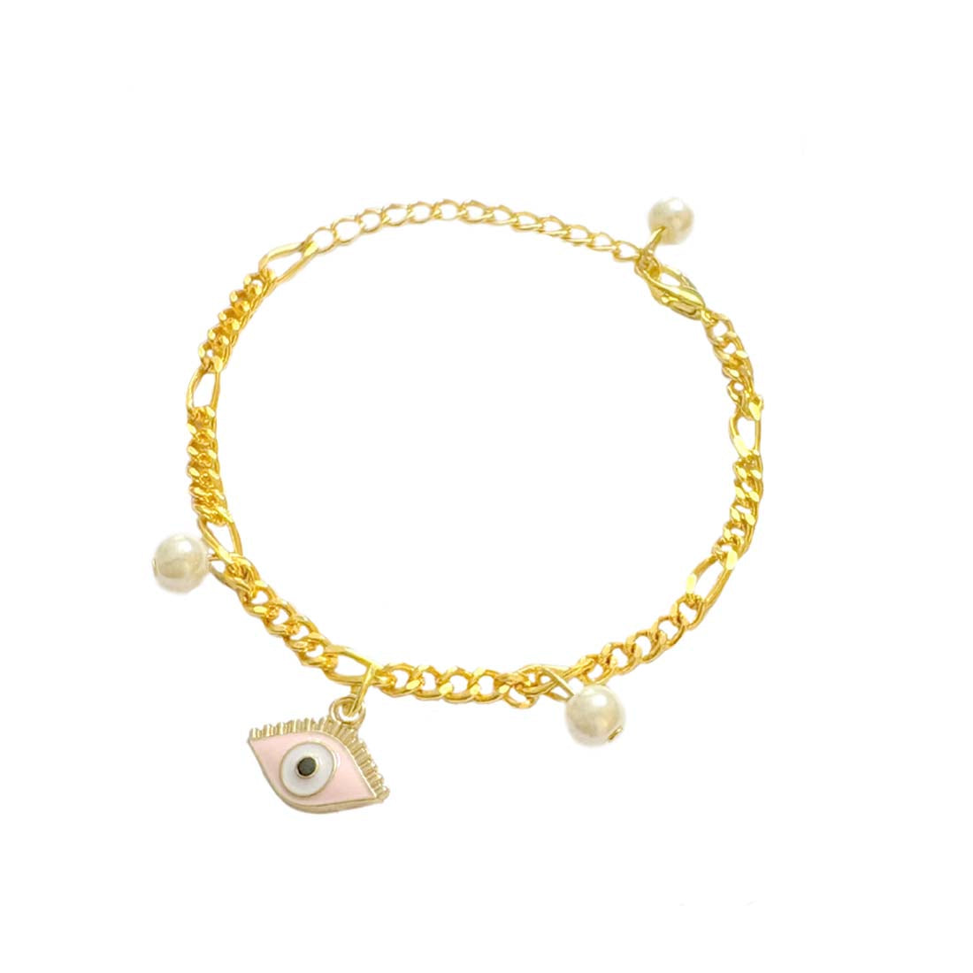 Pink Evil Eye Pearl Charm Bracelet