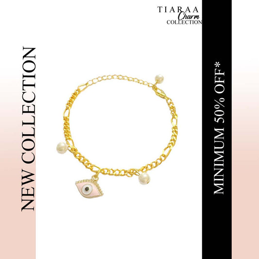 Pink Evil Eye Pearl Charm Bracelet