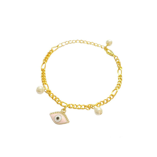 Pink Evil Eye Pearl Charm Bracelet