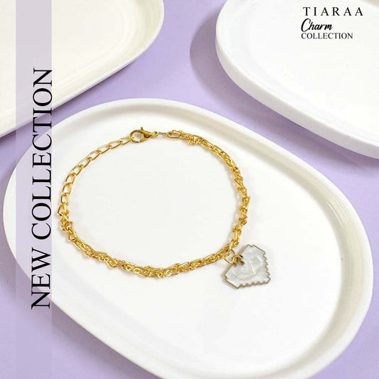 White Heart Chain Charm Bracelet