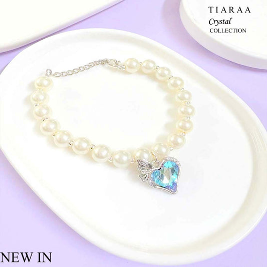 Blue Heart Pearl SIlver Bracelet