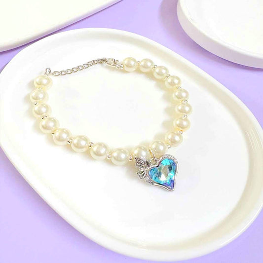 Blue Heart Pearl Silver Bracelet