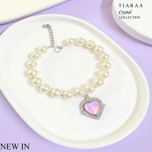 Pink Stone Heart Pearl SIlver Bracelet