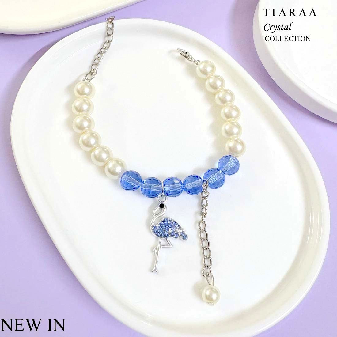 Blue Flamingo Crystal Pearl SIlver Bracelet