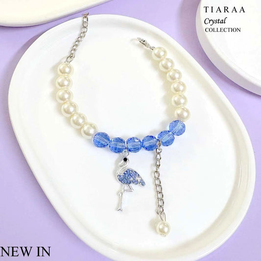 Blue Flamingo Crystal Pearl SIlver Bracelet