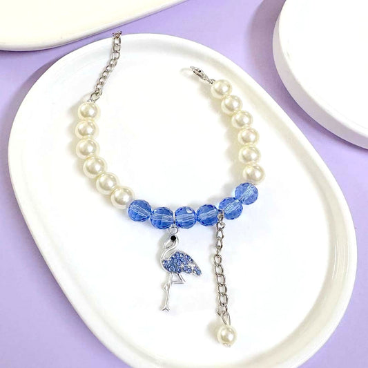 Blue Flamingo Crystal Pearl SIlver Bracelet