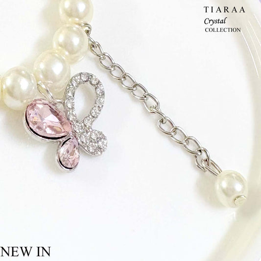 Pink Butterfly  Pearl SIlver Bracelet