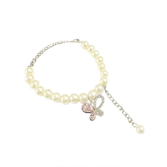 Pink Butterfly  Pearl SIlver Bracelet