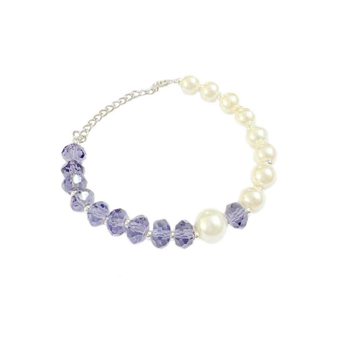 Purple Crystal Pearl SIlver Bracelet