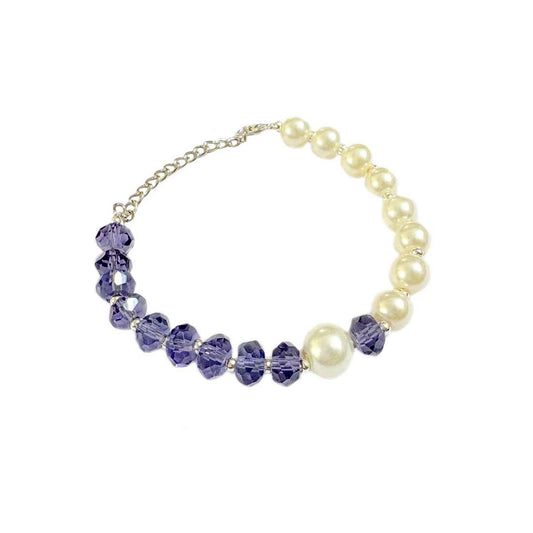 Purple Crystal Pearl SIlver Bracelet
