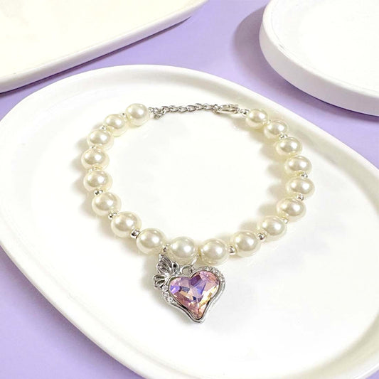 Pink Heart Pearl SIlver Bracelet