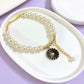Black Daisy Imitation Pearl Charm Bracelet