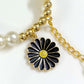 Black Daisy Imitation Pearl Charm Bracelet