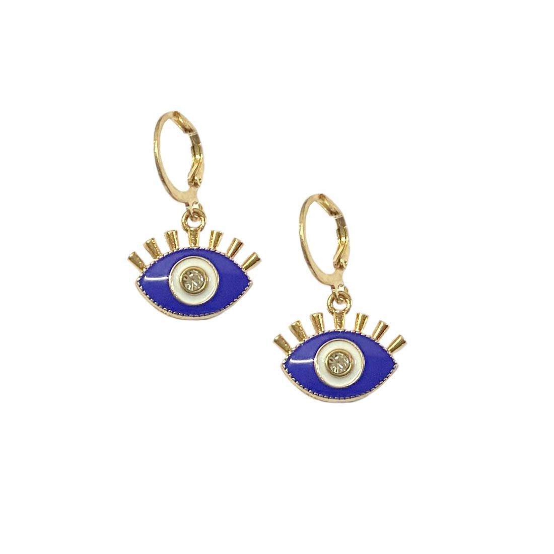 Dark Blue Evil Eye Stone Studded Golden Earrings