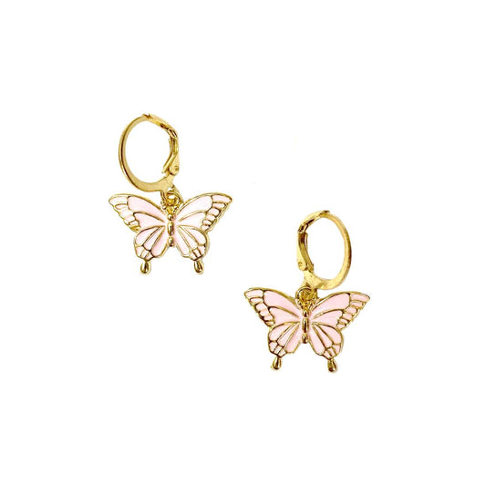 Pink Butterfly Golden Earrings