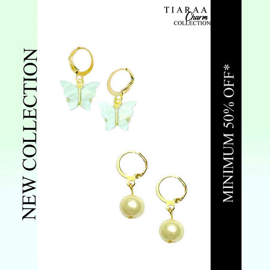 Blue Butterfly Golden Combo Earrings (Set of 2)