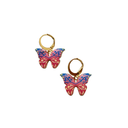 Pink Multi Butterfly Golden Combo Earrings