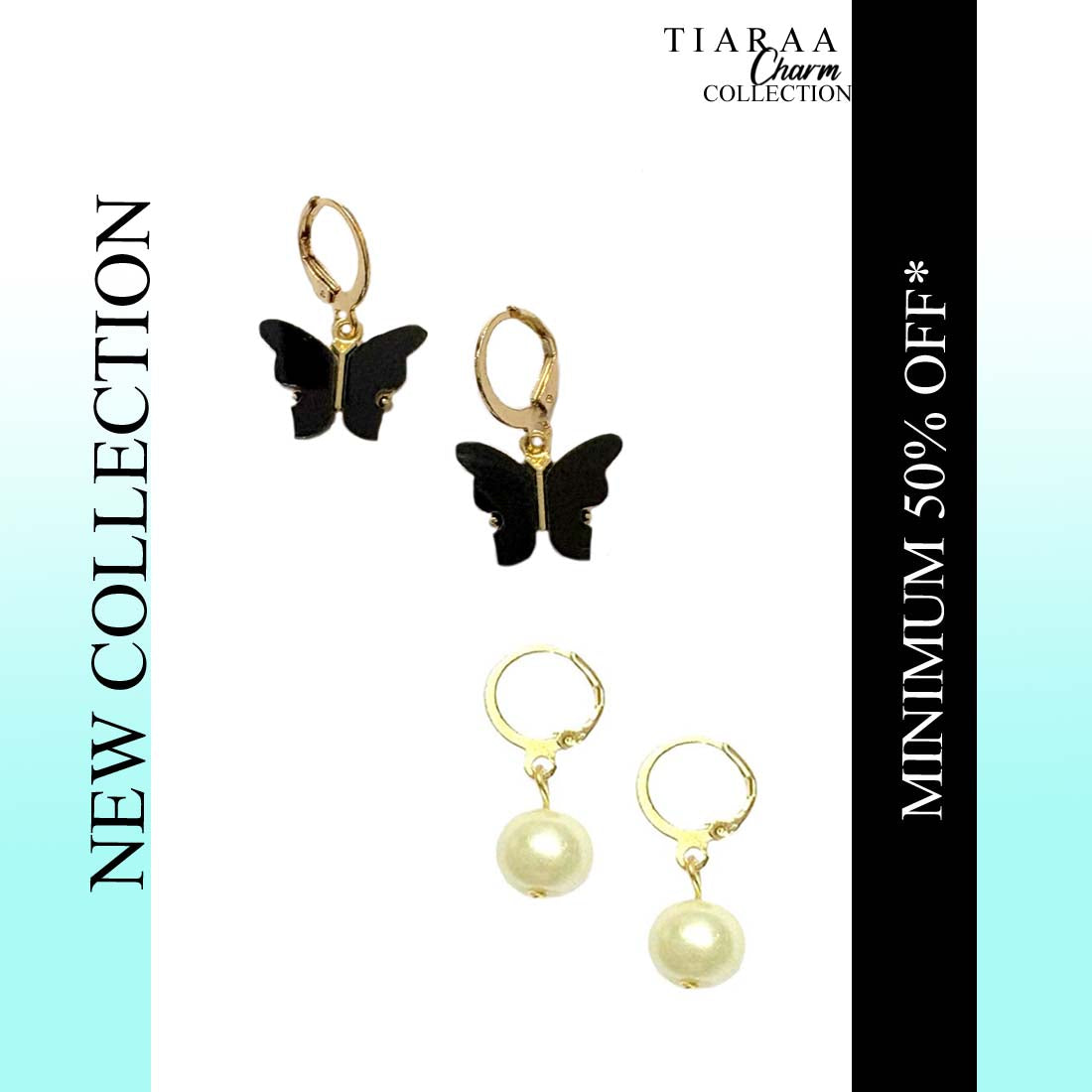 Black Butterfly Pearl Golden Earrings Combo Set