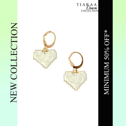 White Heart Golden Earrings