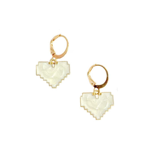 White Heart Golden Earrings