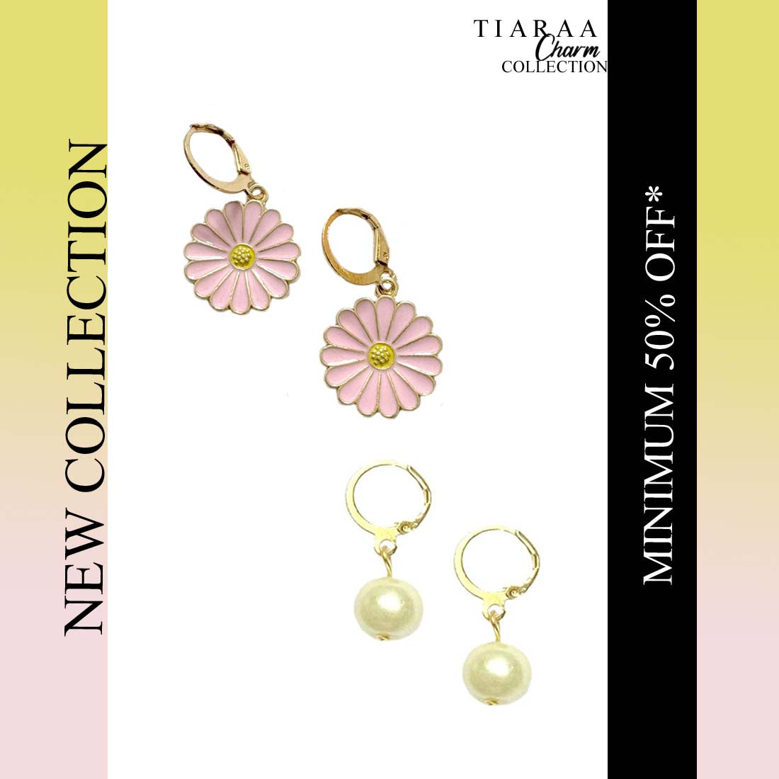 Pink Daisy Charm Earrings Combo (Set of 2)