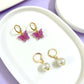 Magenta Butterfly Golden Combo Earrings (Set of 2)