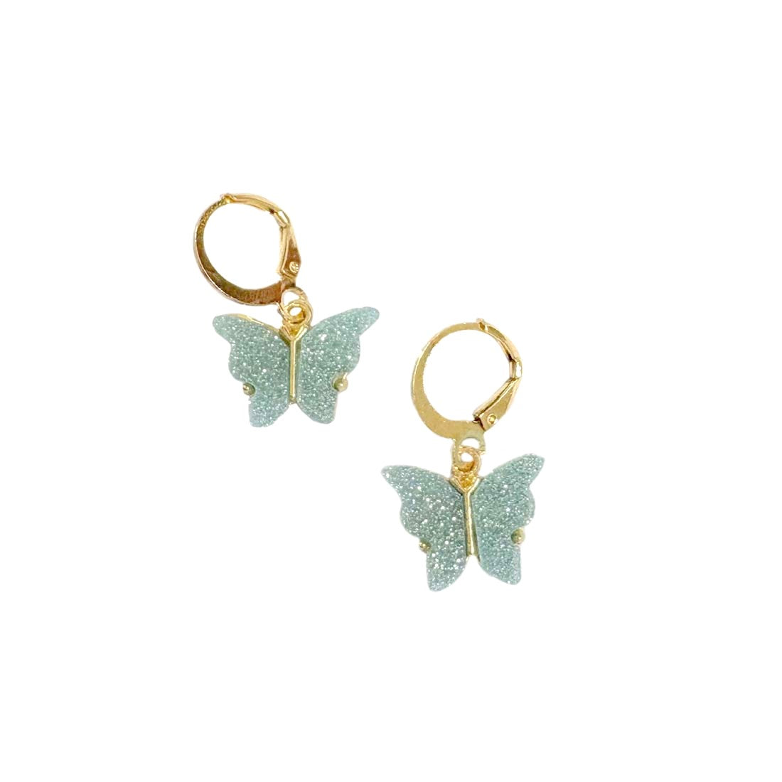 Green Glitter Butterfly Charm Pendant Earrings Combo Set