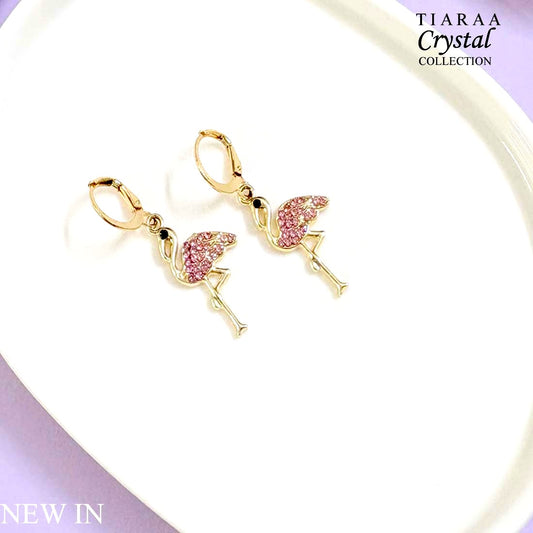 Pink Flamingo Golden Charm Earrings
