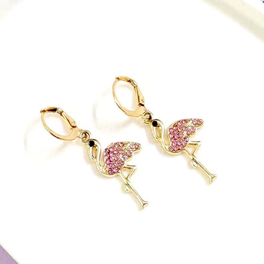 Pink Flamingo Golden Charm Earrings