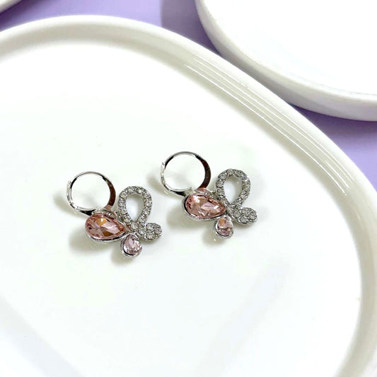 Pink Butterfly Crystal Silver Earrings