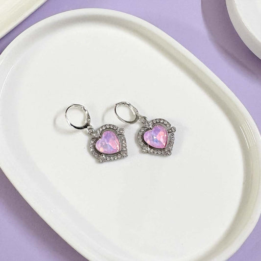 Pink Stone Heart Silver Earrings