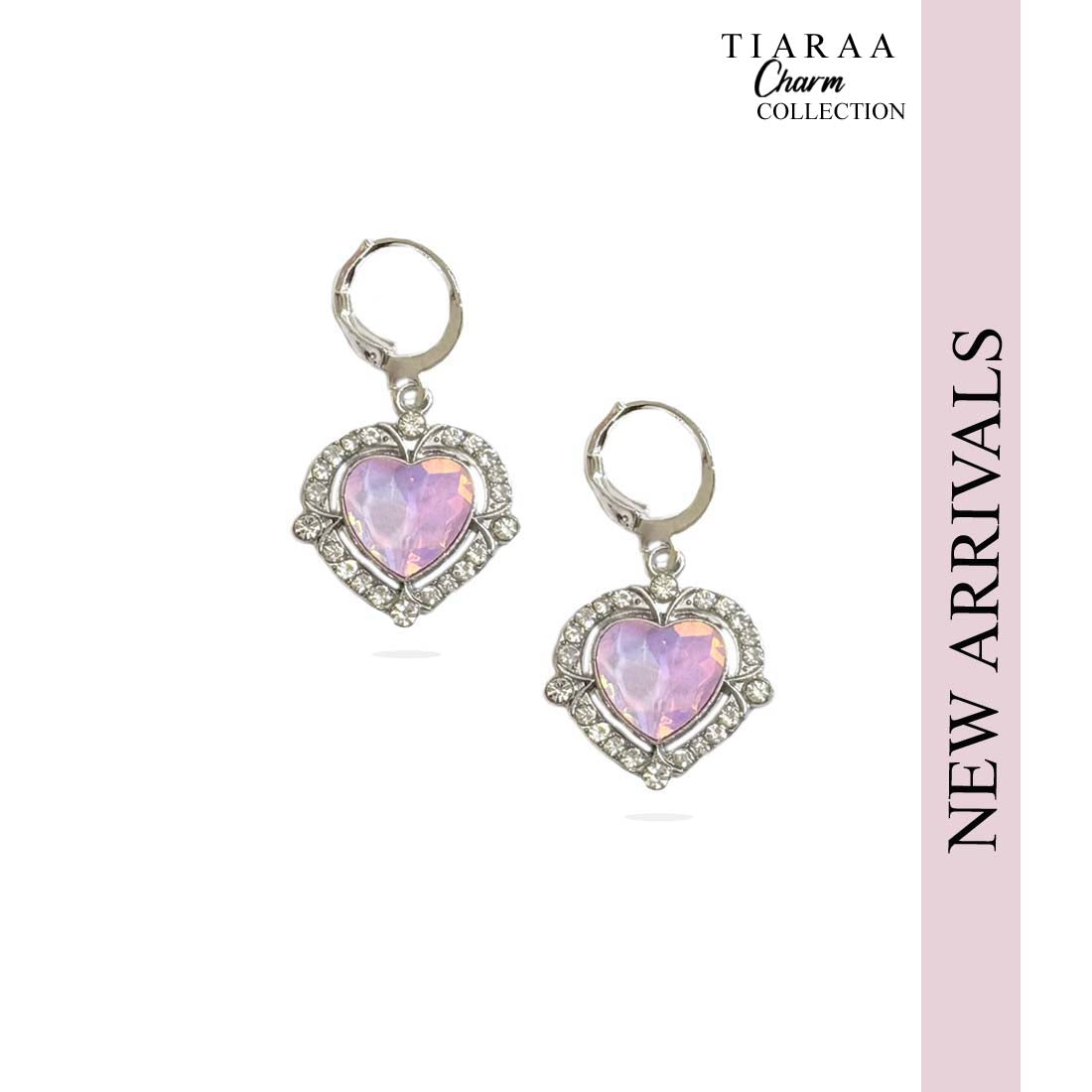 Pink Heart Silver Charm Earrings