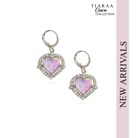 Pink Heart Silver Charm Earrings