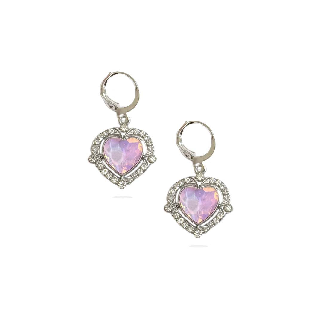 Pink Heart Silver Charm Earrings
