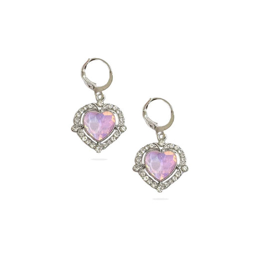 Pink Heart Silver Charm Earrings