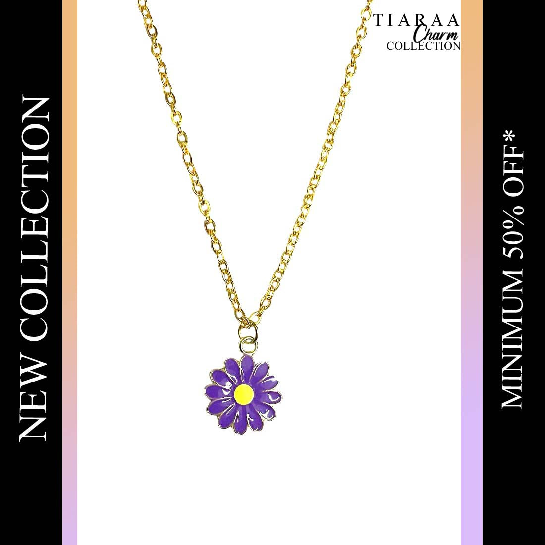 Purple Daisy Pendant Charm Necklace