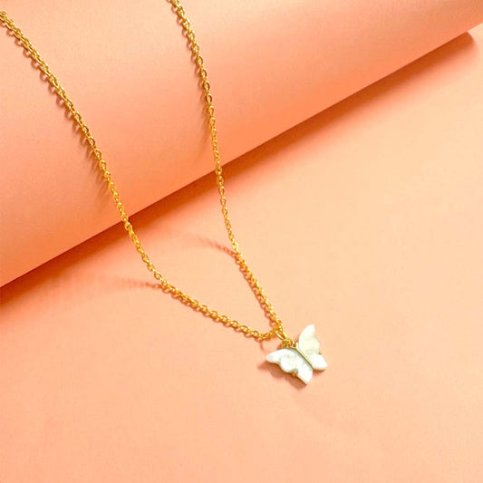 White Butterfly Pendant Charm Necklace