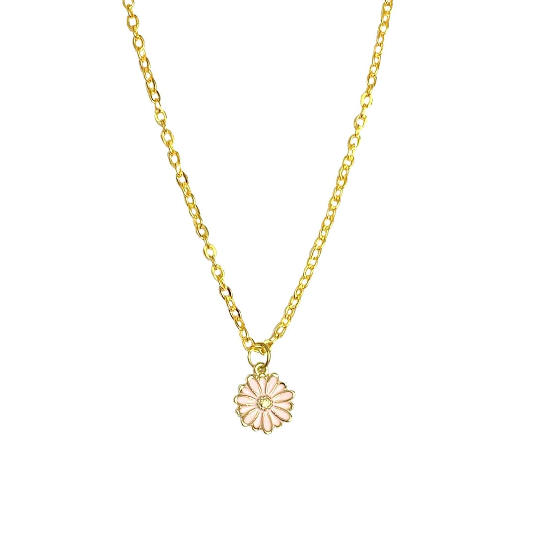 Pink Daisy Pendant Charm Necklace